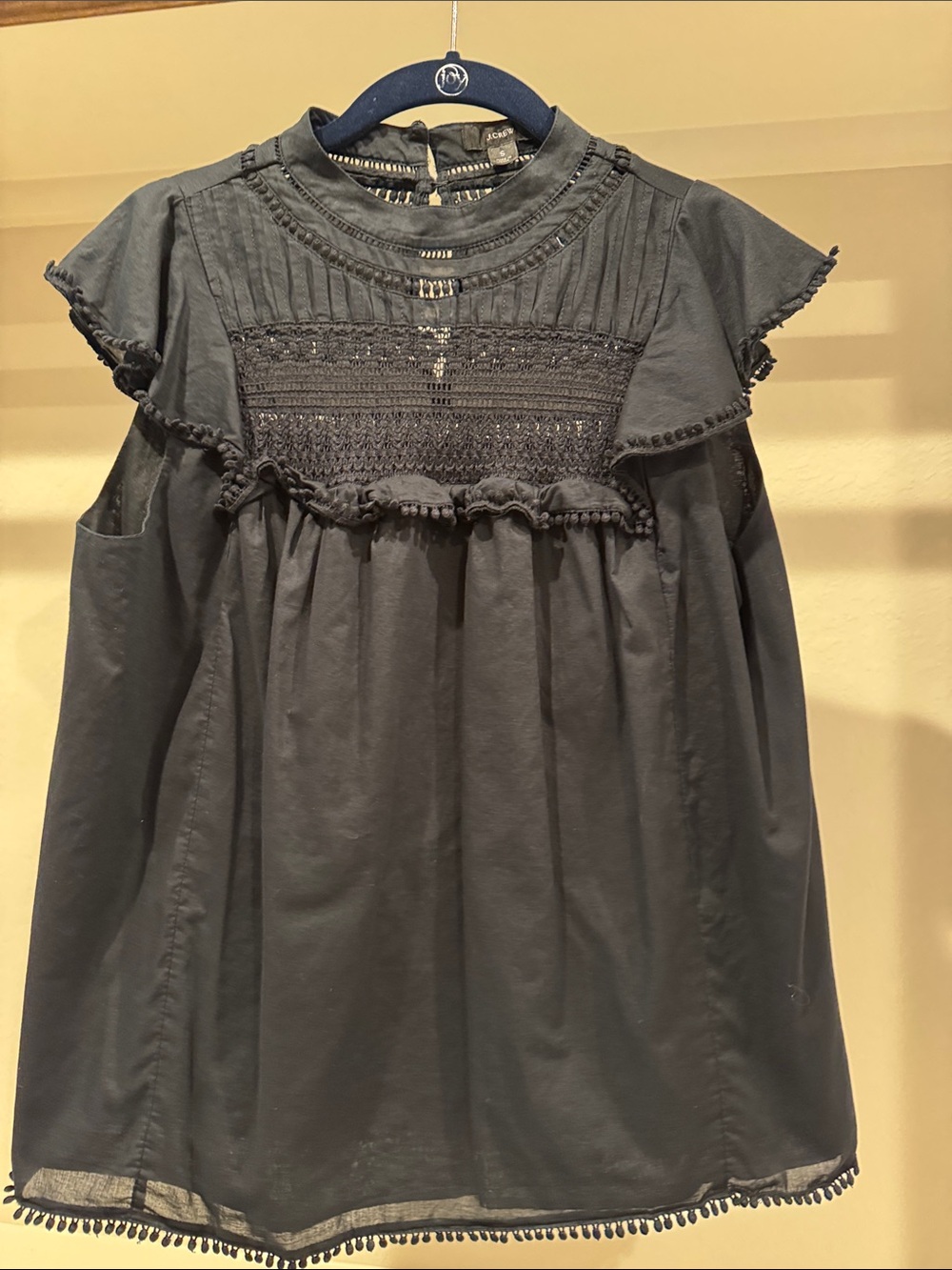 J. Crew Black Lace Yoke Flutter Sleeve Tunic